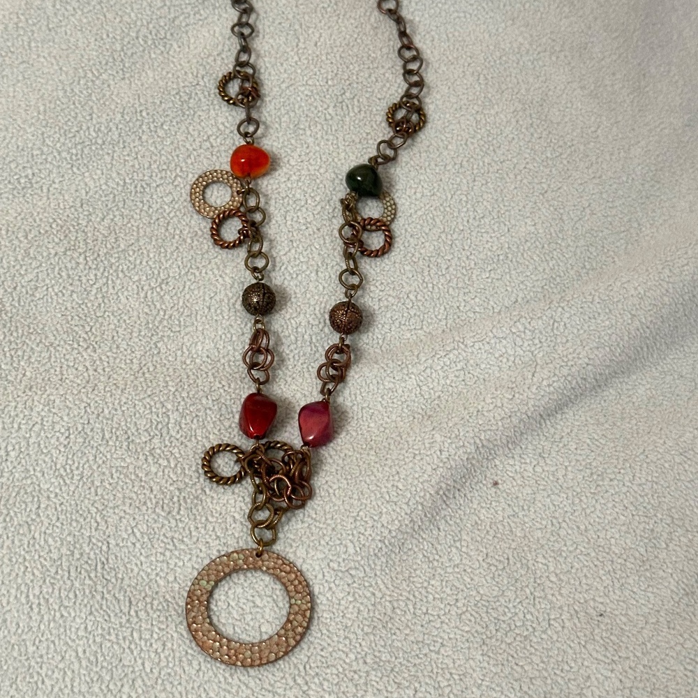 2/$20 Bronze & Silver Tone Chain w/Beads & 3 Sizes Open Circles Lobster Clasp